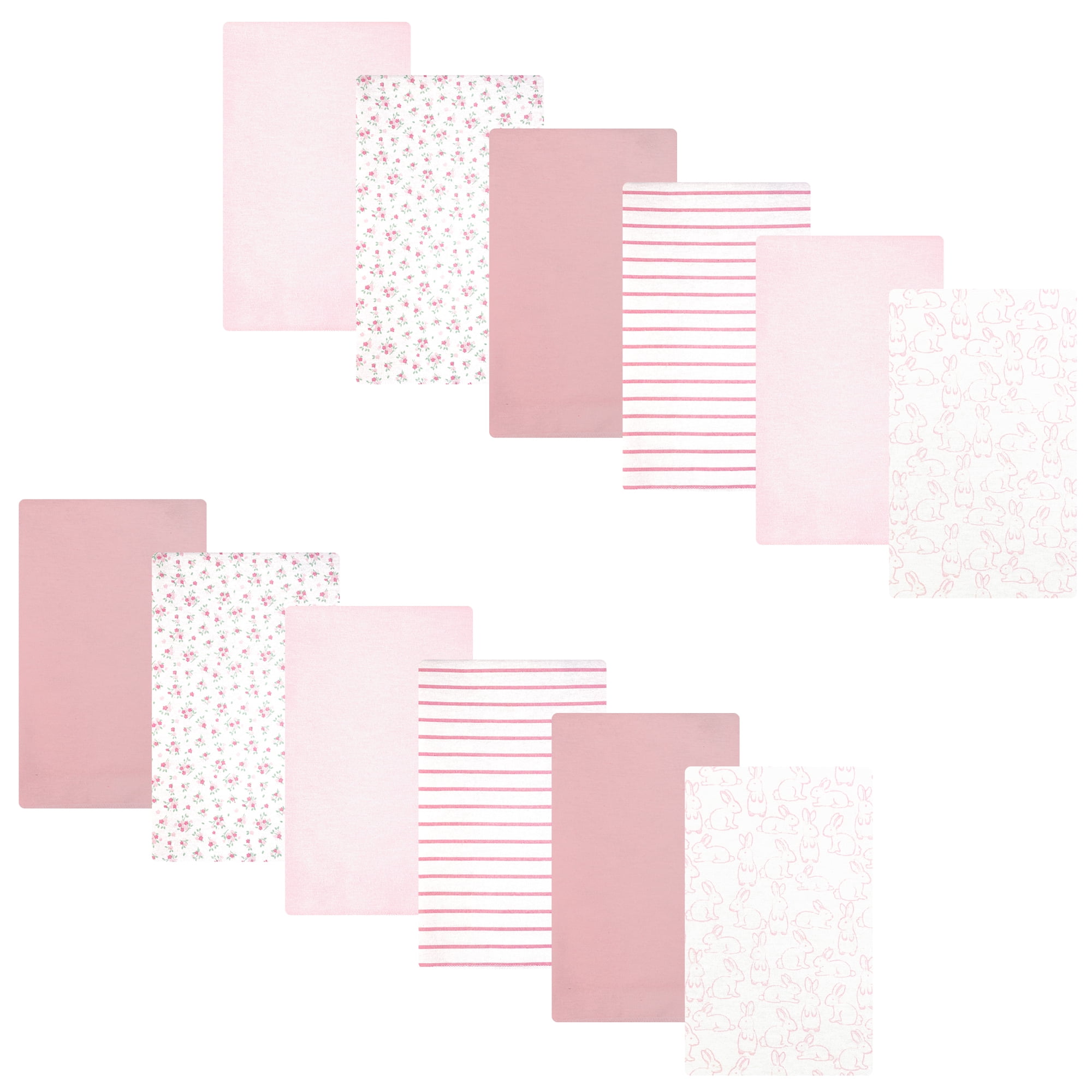 Hudson Baby Unisex Baby Cotton Poly Flannel Burp Cloths Bundle, Wispy Wild Flower Bunny, One Size
