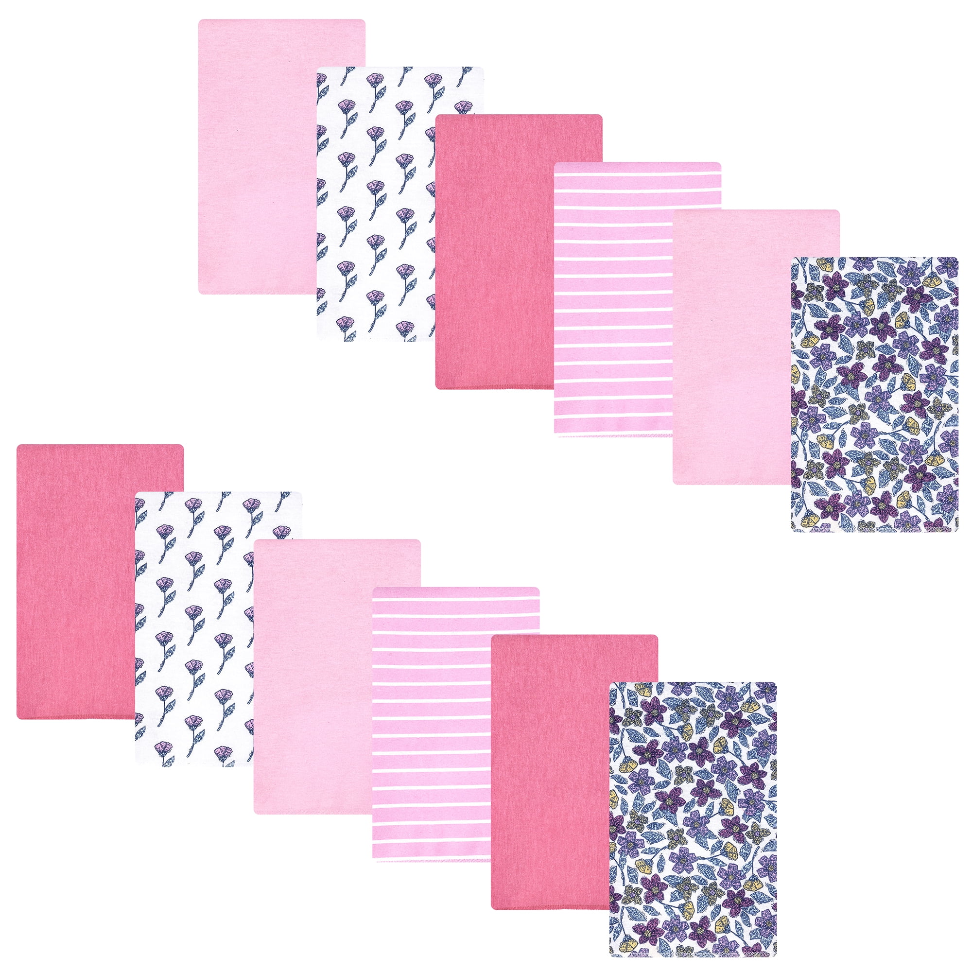 Hudson Baby Girl Cotton Polyester Flannel Burp Cloths Bundle, Begonia Pink Floral, One Size