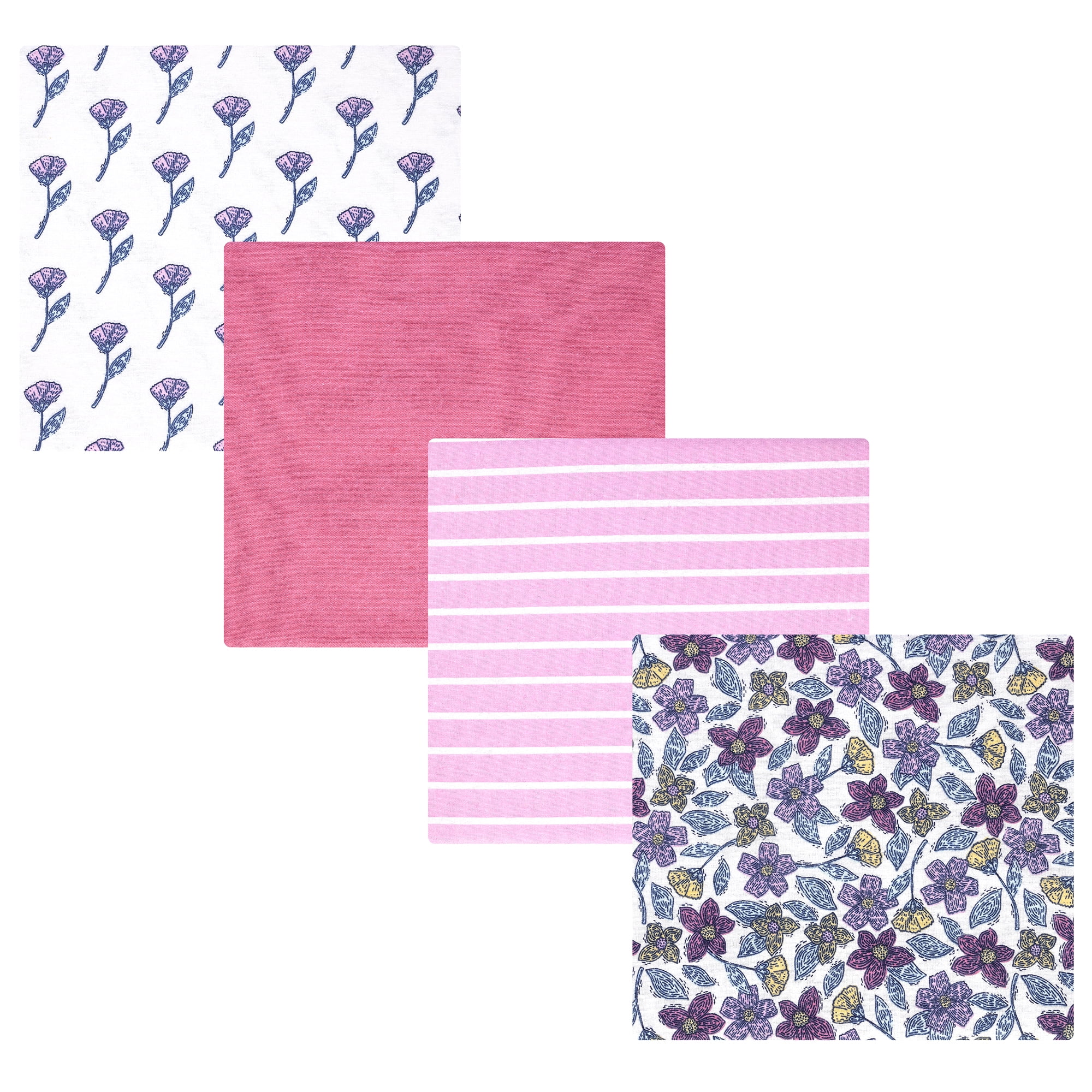 Hudson Baby Girl Cotton Polyester Flannel Receiving Blankets 4-Pack, Begonia Pink Floral, One Size