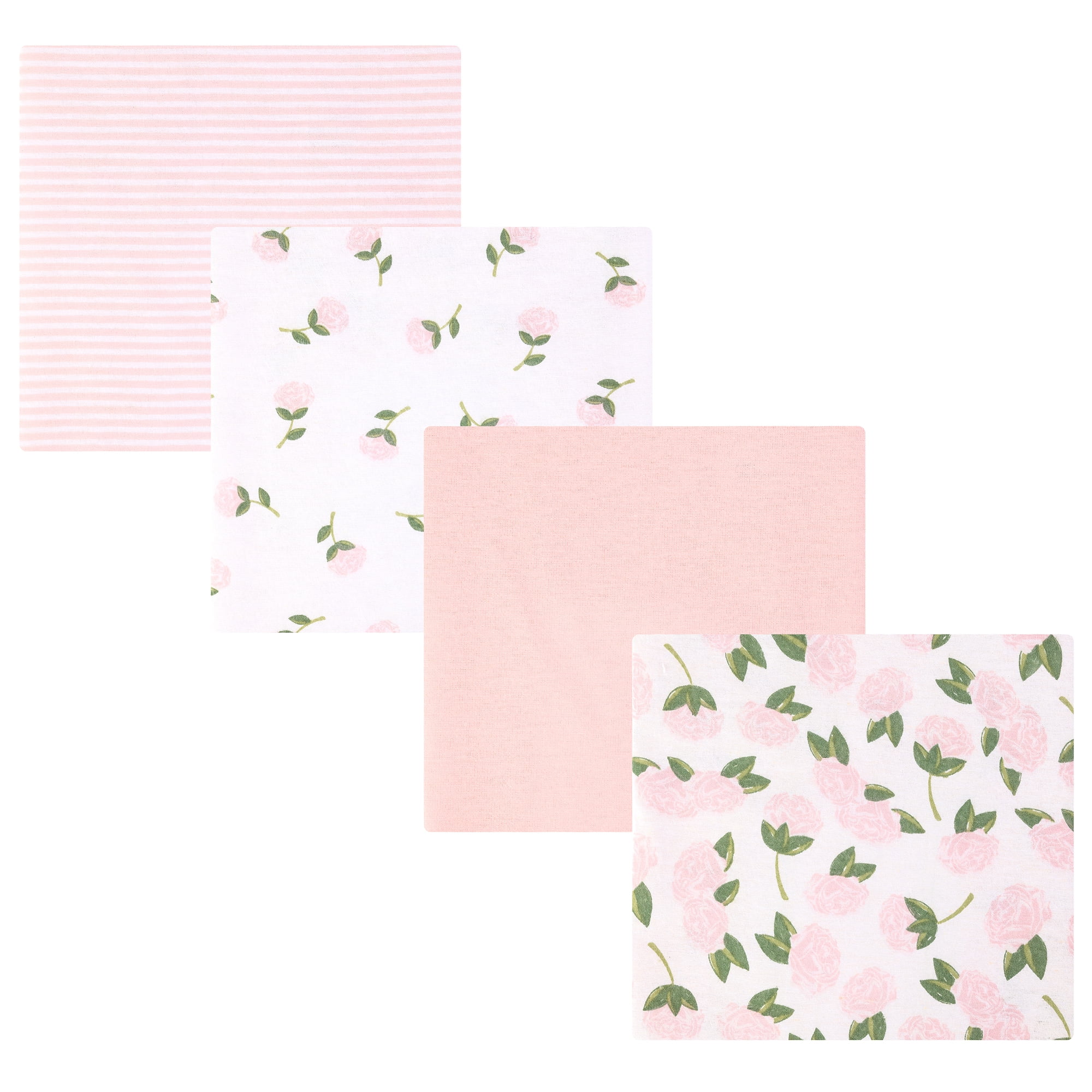 Hudson Baby Girl Cotton Polyester Flannel Receiving Blankets 4-Pack, Pink Peony, One Size