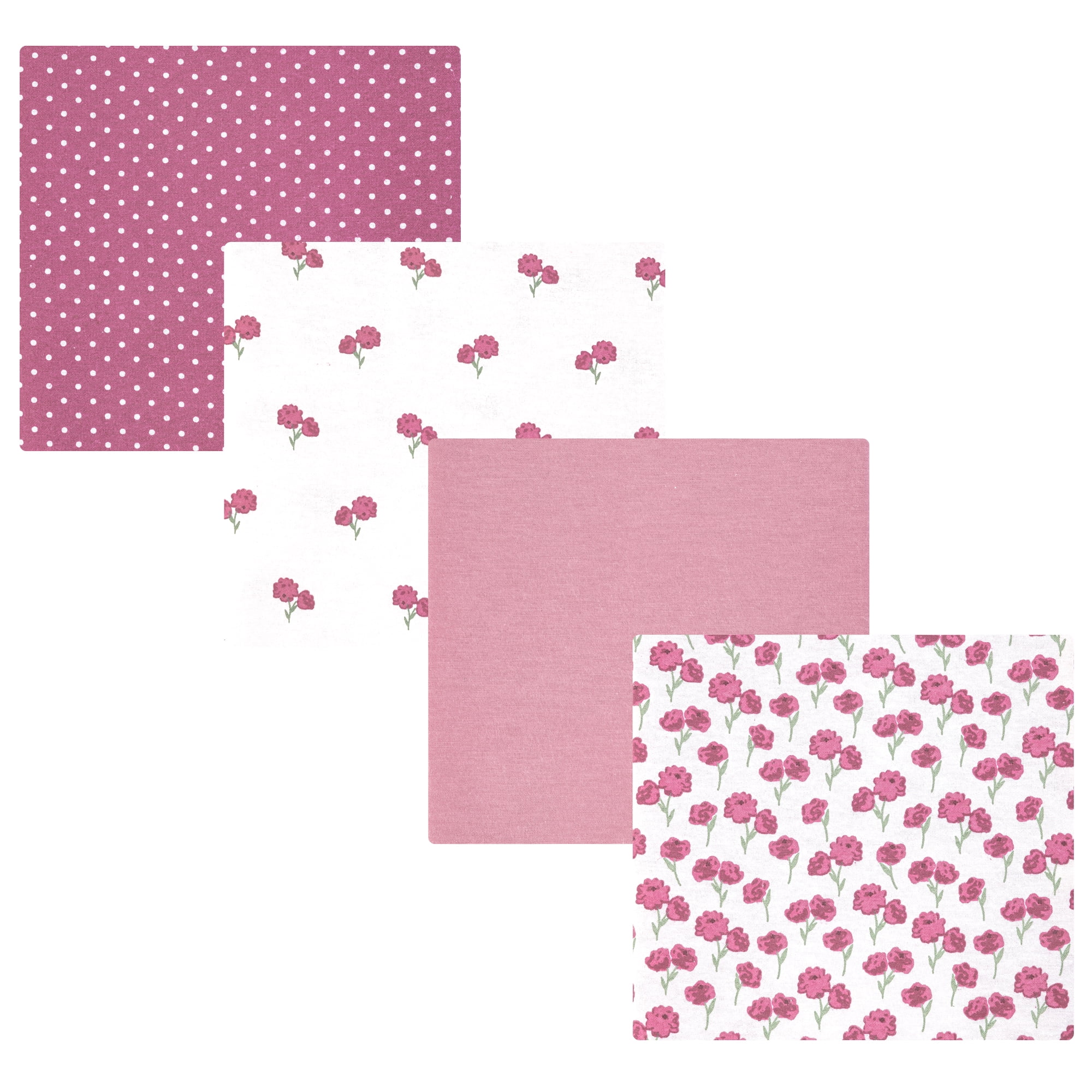 Hudson Baby Girl Cotton Polyester Flannel Receiving Blankets 4-Pack, Wild Rose Floral, One Size