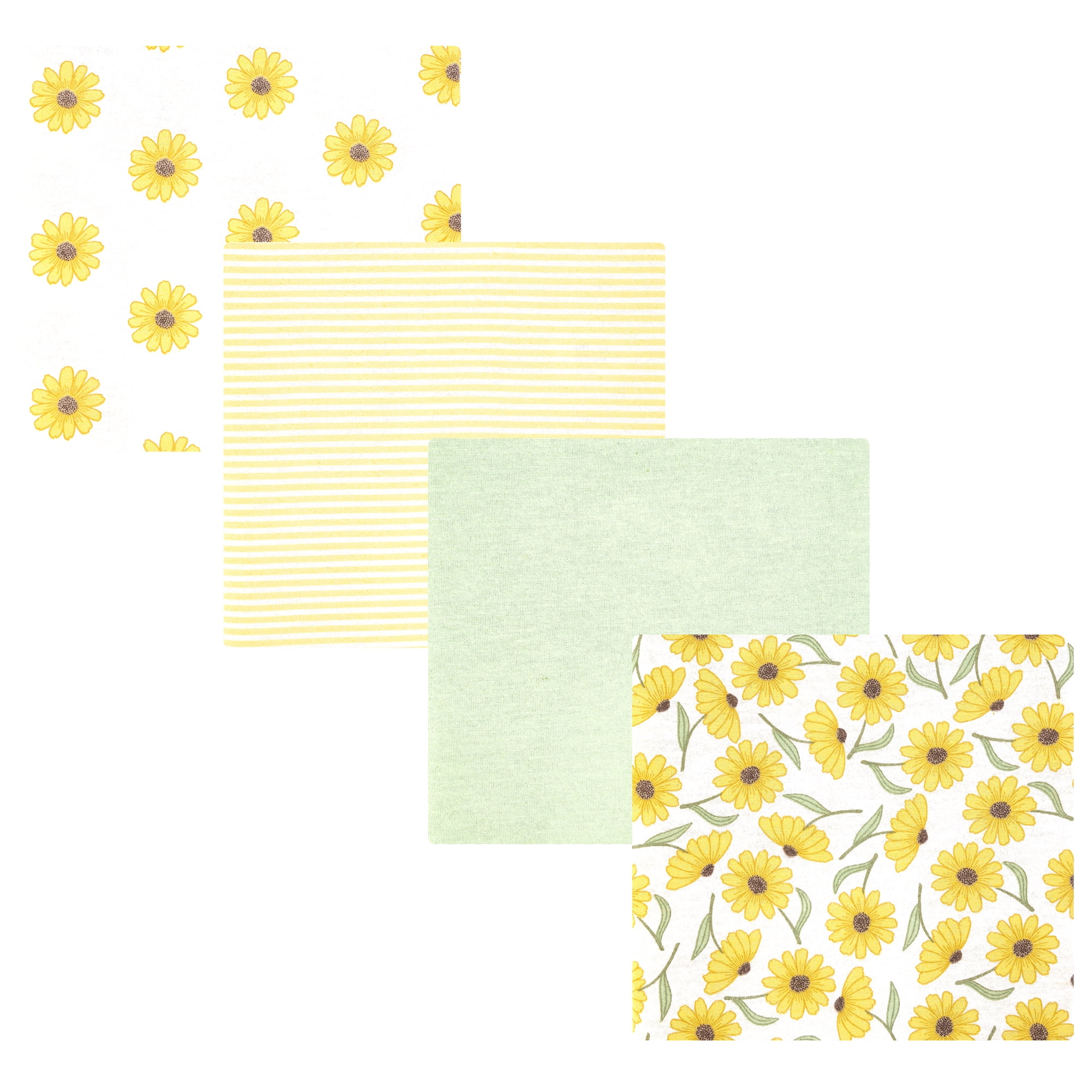 Hudson Baby Girl Cotton Polyester Flannel Receiving Blankets 4-Pack, Yellow Daisy, One Size