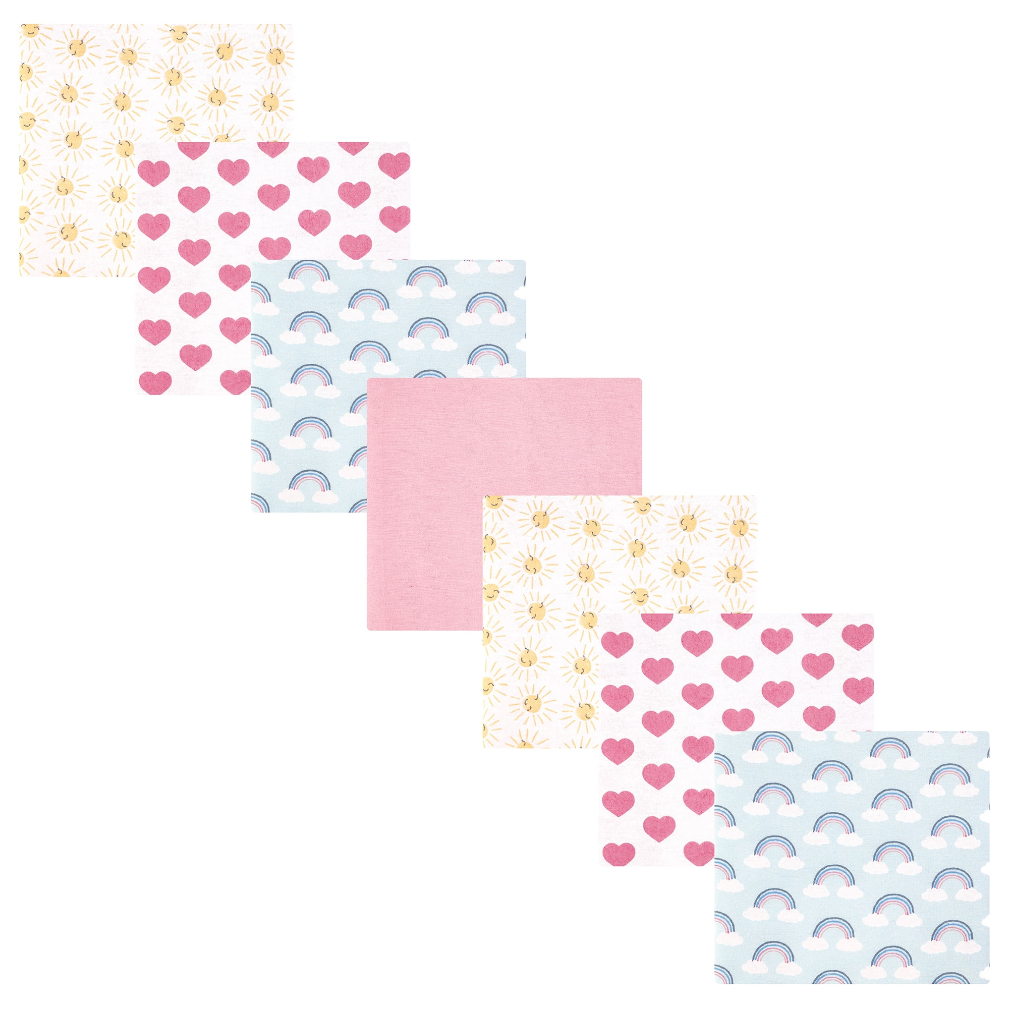 Hudson Baby Girl Cotton Polyester Flannel Receiving Blankets 7-Pack Bundle, Cloudy Rainbow, One Size