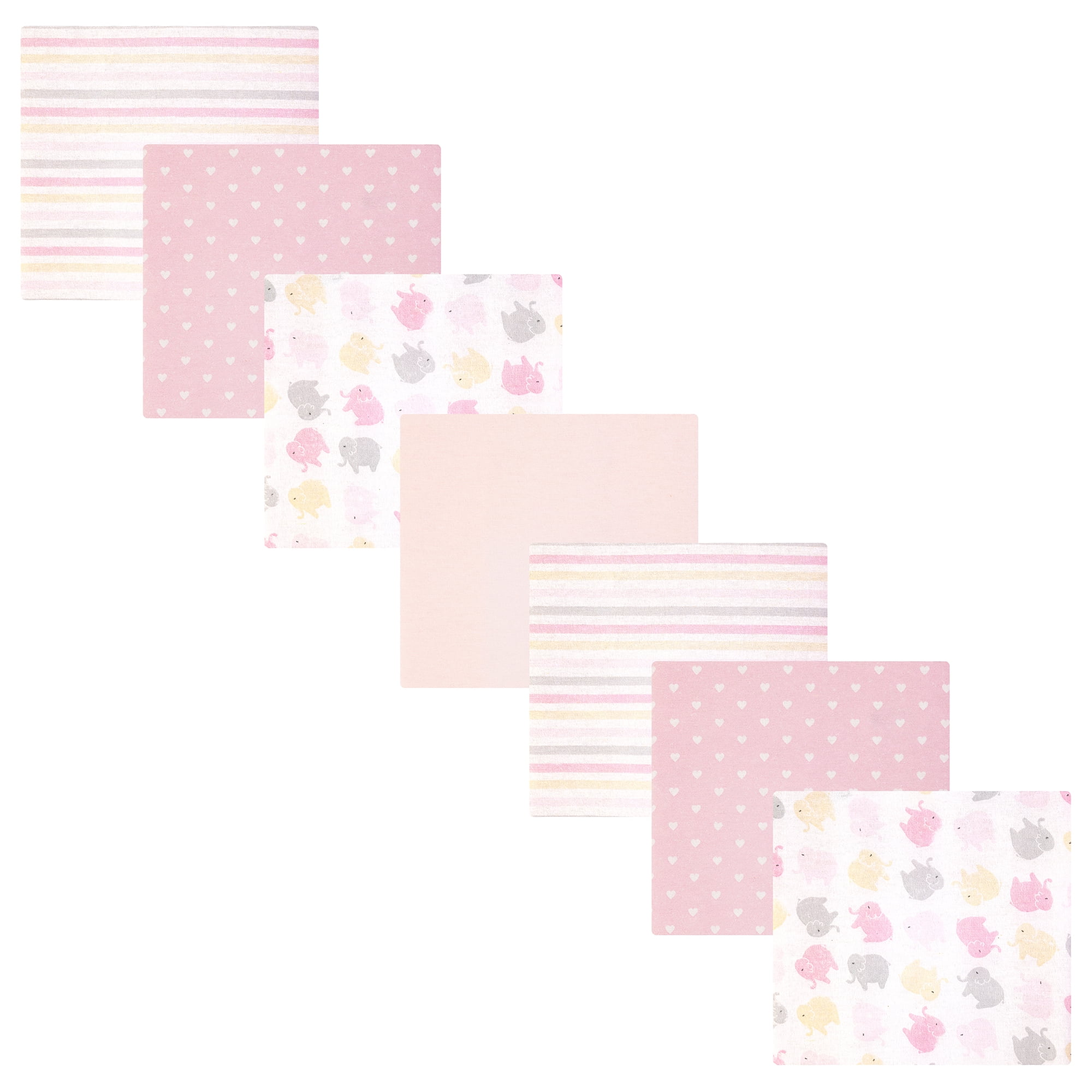 Hudson Baby Girl Cotton Polyester Flannel Receiving Blankets 7-Pack Bundle, Multi Color Girl Elephant, One Size