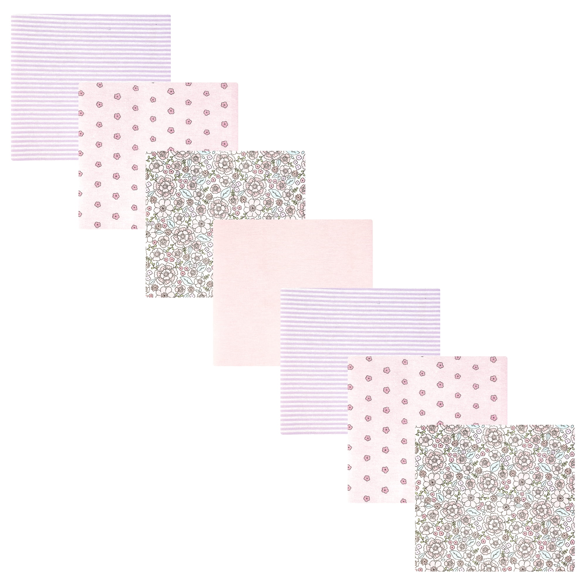 Hudson Baby Unisex Baby Cotton Poly Flannel Receiving Blankets Bundle, Outline Floral Soft Pink, One Size