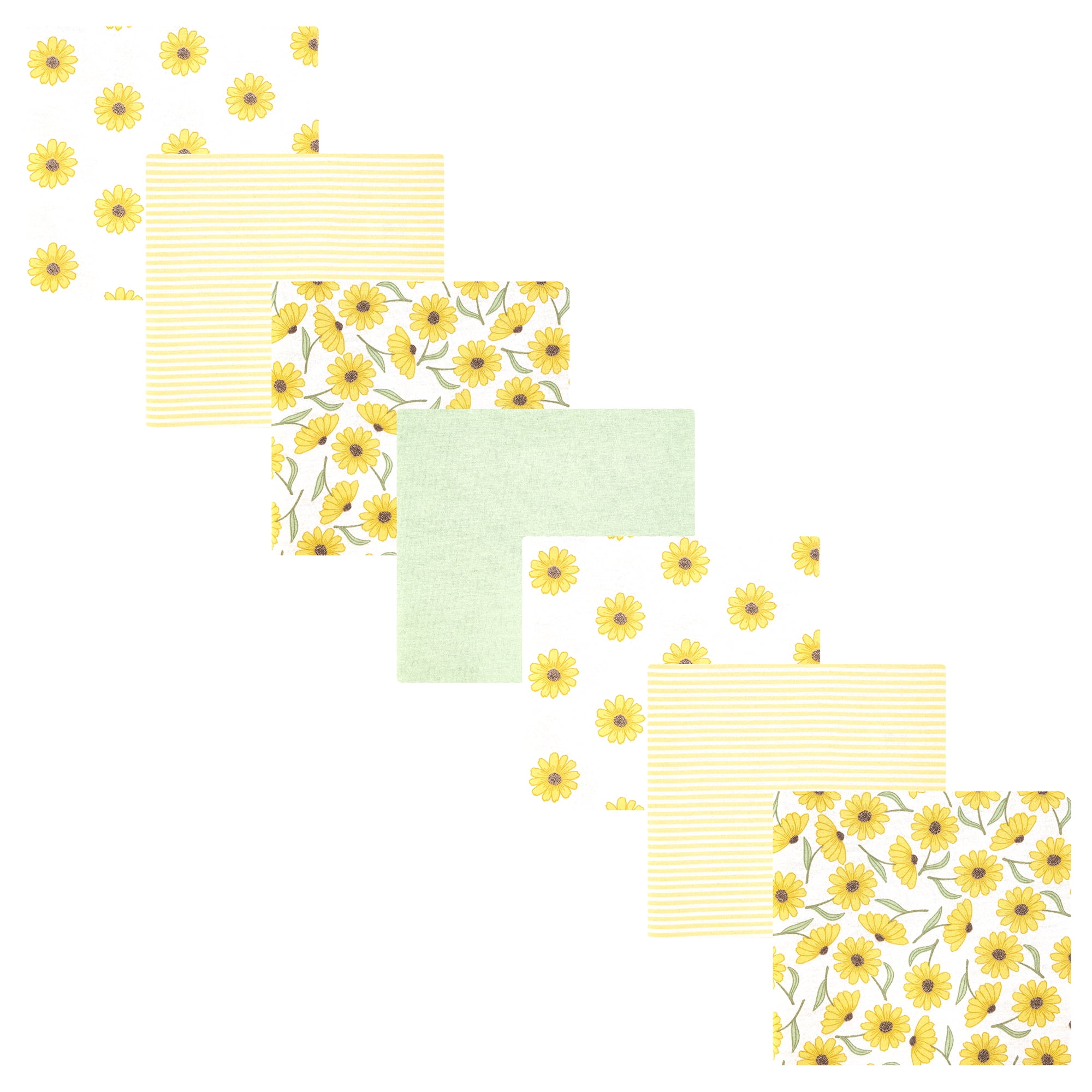 Hudson Baby Girl Cotton Polyester Flannel Receiving Blankets 7-Pack Bundle, Yellow Daisy, One Size