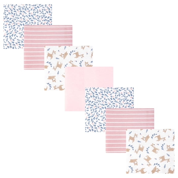 Hudson Baby Girl Cotton Polyester Flannel Receiving Blankets Bundle 7-Pack, Loves Me Deerly, One Size