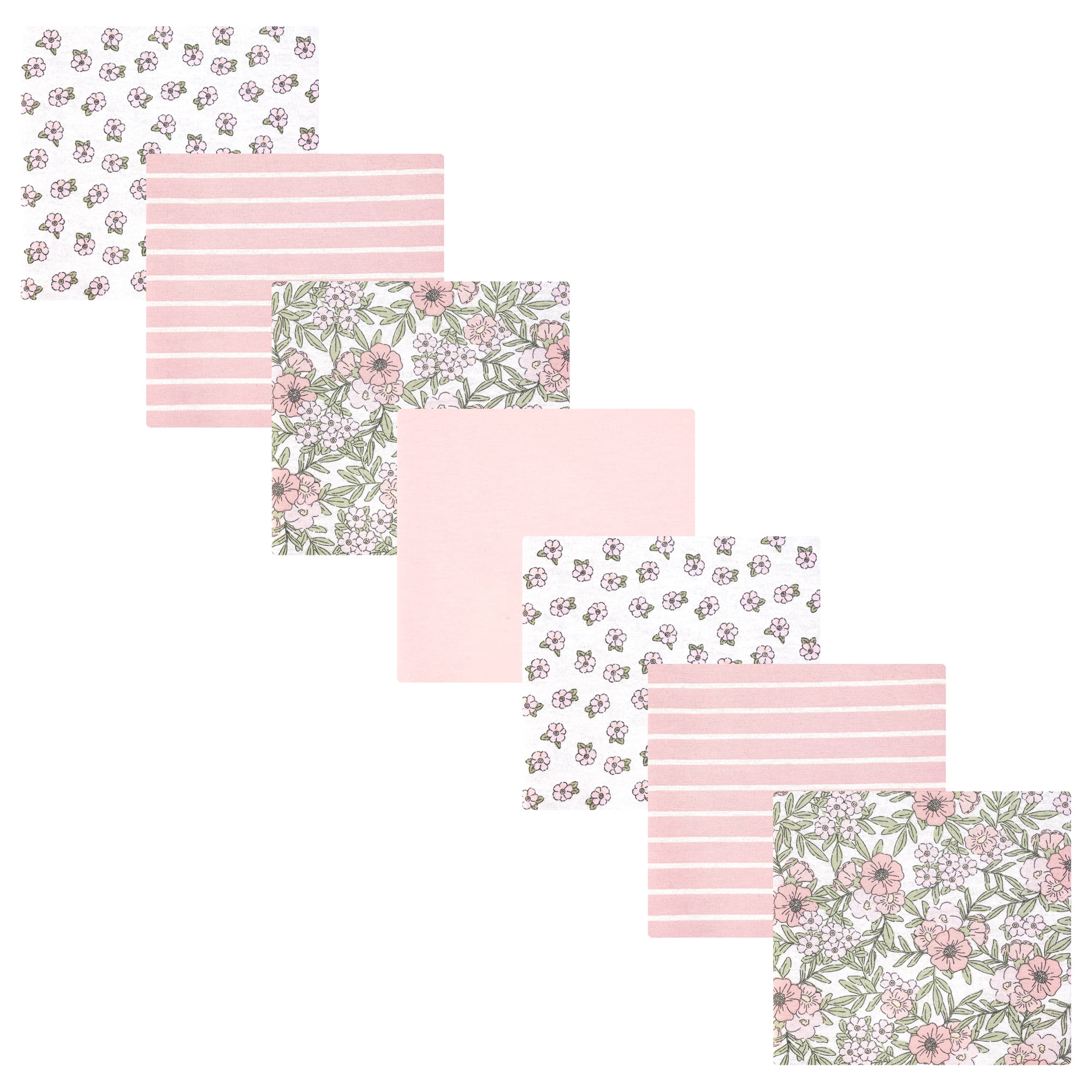 Hudson Baby Girl Cotton Polyester Flannel Receiving Blankets Bundle 7-Pack, Soft Pink Floral, One Size