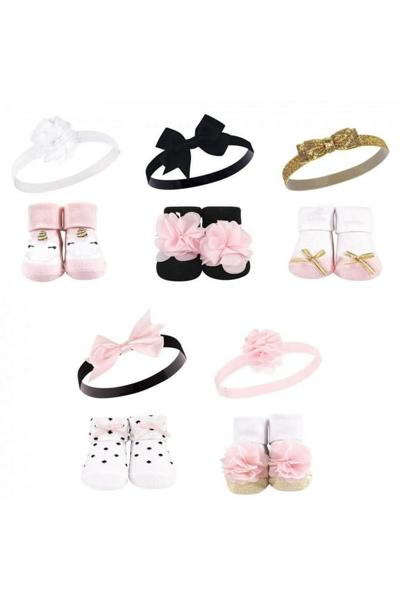 Girl Headband and Socks Giftset, Gold Unicorn, One Size