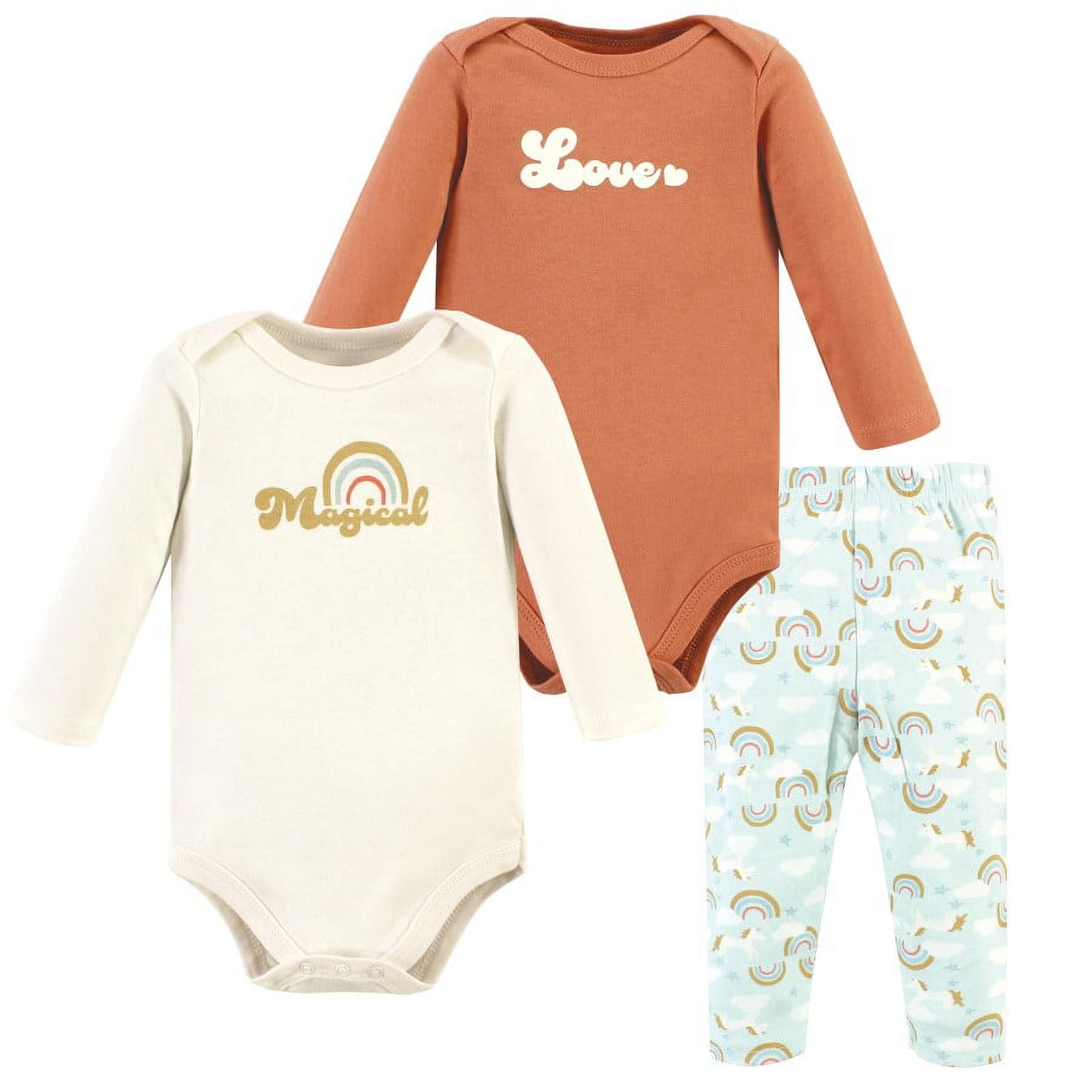 Hudson Baby Girl Long Sleeve Bodysuits and Pants Magical Rainbow Orange (Preemie)