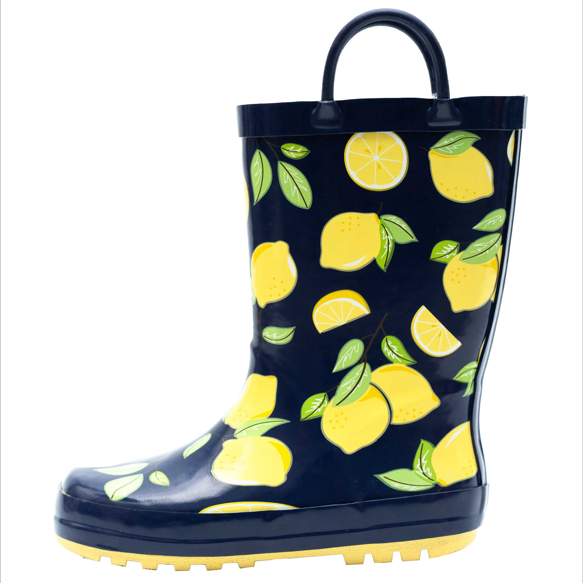 Hudson Baby Girl Rain Boots, Navy Lemons, 10 Toddler