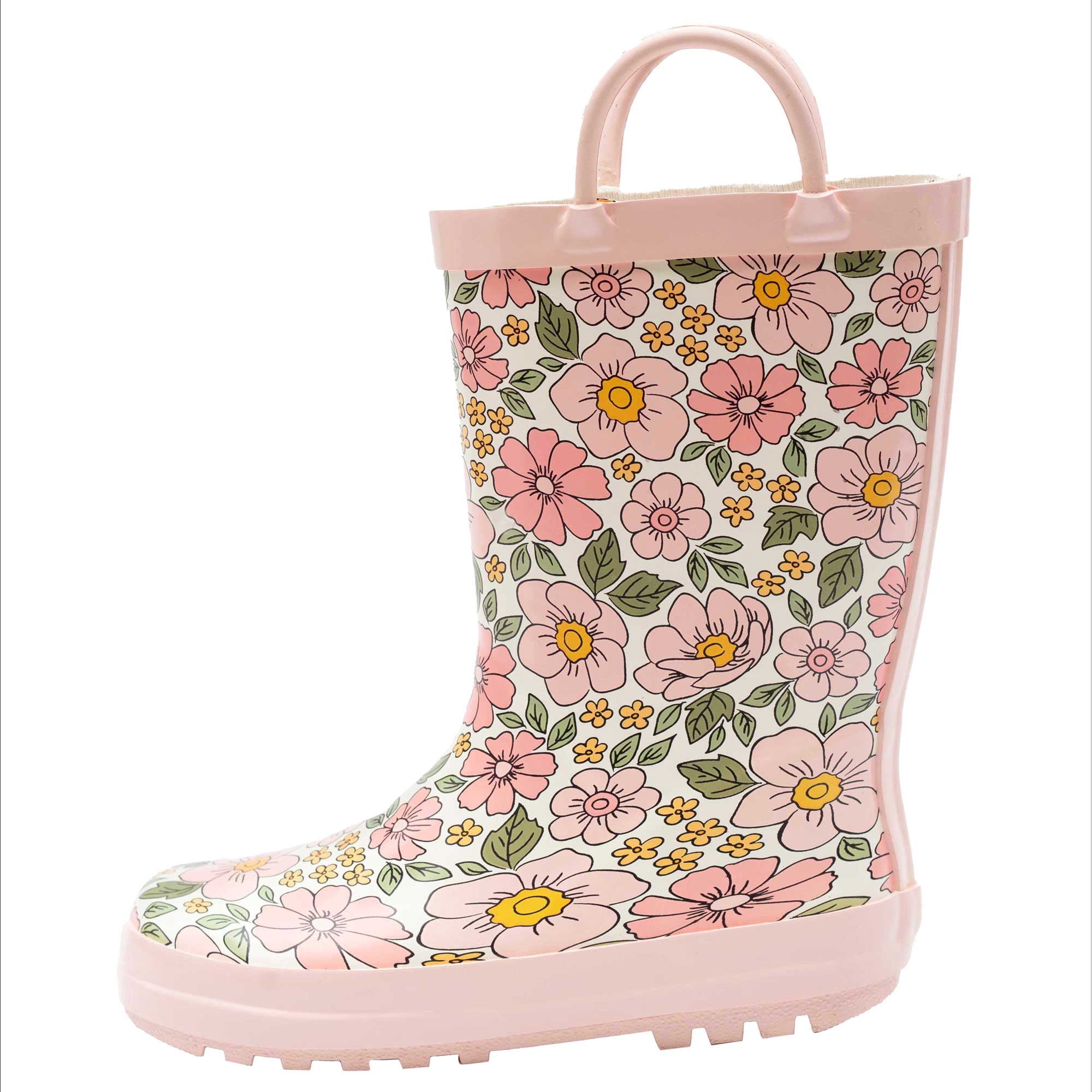 Hudson Baby Girl Rain Boots, Pink Yellow Pretty Floral, 5 Toddler