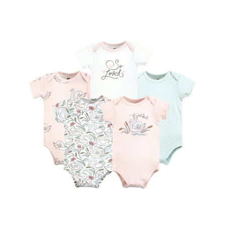 Hudson Baby Short Sleeve Bodysuits, 5-Pack, Newborn- 24 Months