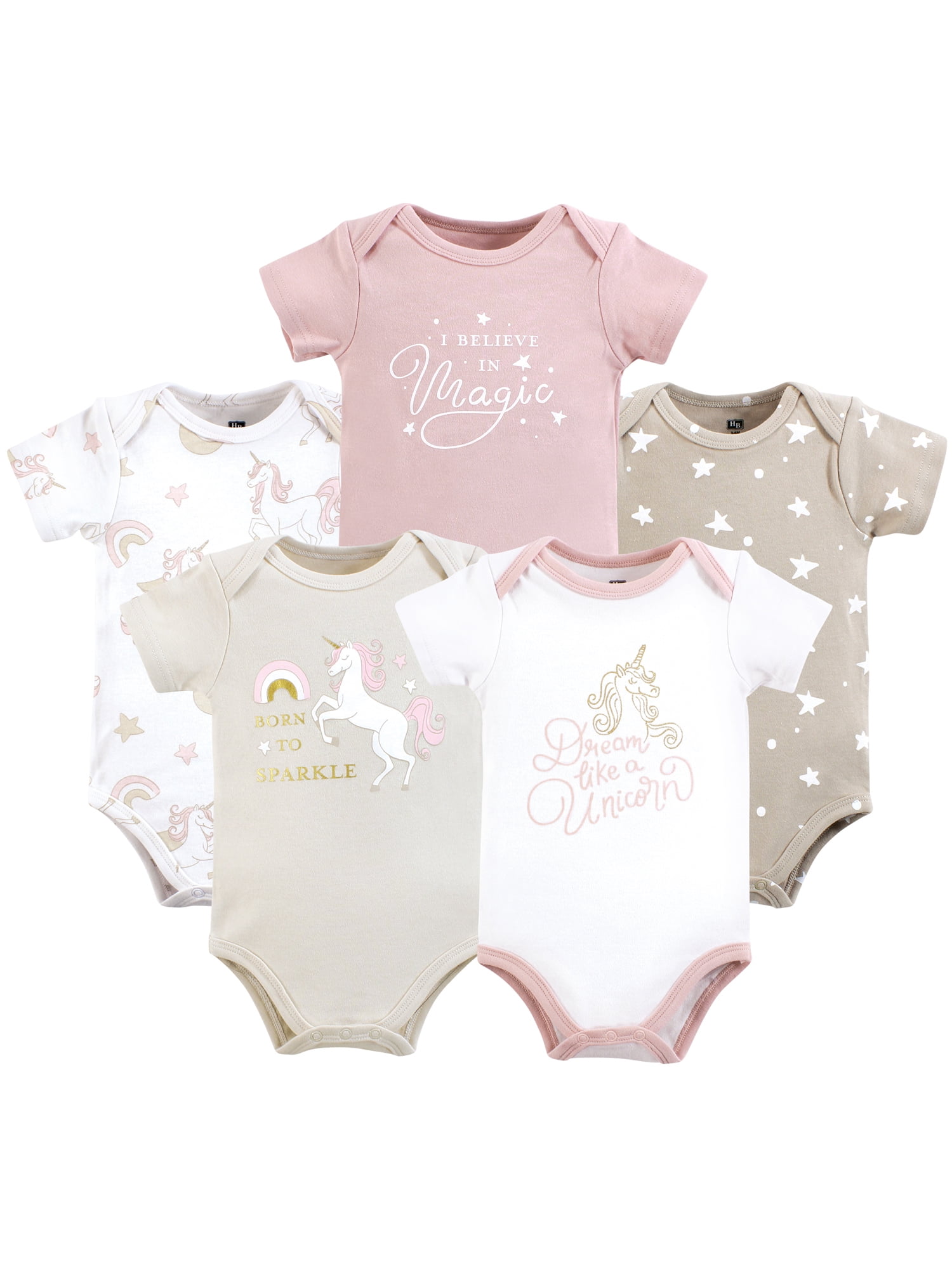 10-Piece Newborn Baby Layette Set - 5 Bodysuits & 5 Pants, Cotton, Short Sleeve, 0-12 Months