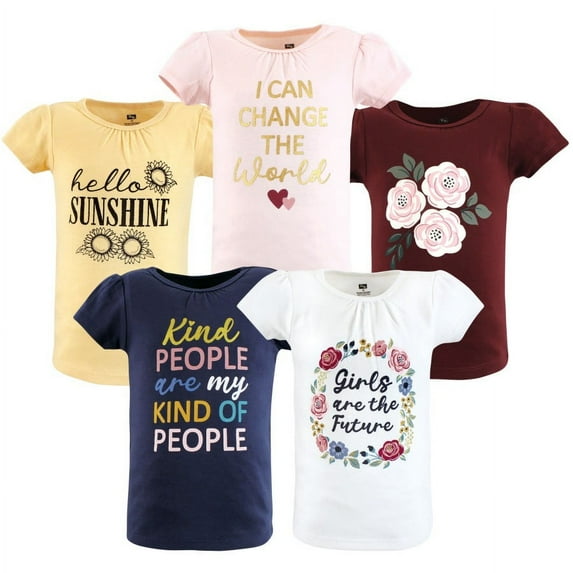 Hudson Baby Girl Short Sleeve T-Shirts, Girls World, 5 Toddler