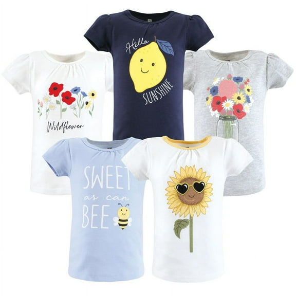 Hudson Baby Girl Short Sleeve T-Shirts, Wildflowers, 12-18 Months
