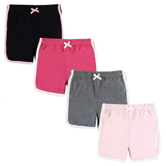 Hudson Baby Girl Shorts Bottoms 4-Pack, Pink Black, 6-9 Months