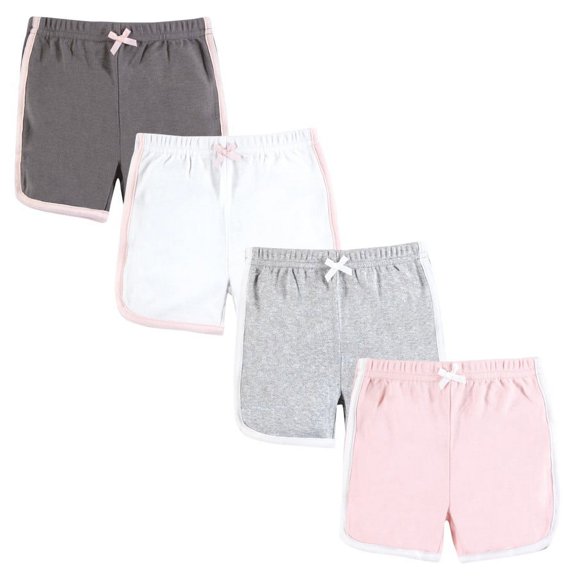 Hudson Baby Girl Shorts Bottoms 4-Pack, Pink White, 0-3 Months
