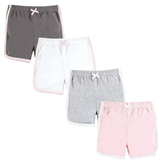 Hudson Baby Girl Shorts Bottoms 4-Pack, Pink White, 12-18 Months