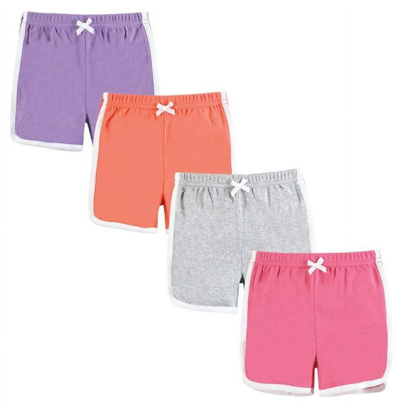 Hudson Baby Girl Shorts Bottoms 4-Pack, Purple Coral, 6-9 Months