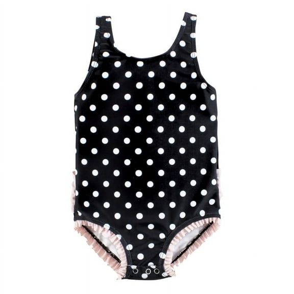 Hudson Baby Girls Baby Swimsuit, Black Dot Pink, 3-6 Months