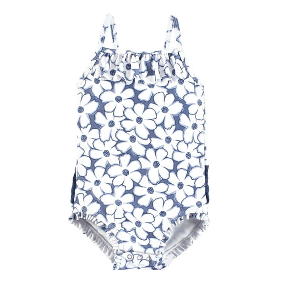 Hudson Baby Girls Baby Swimsuit, Blue Cosmos, 9-12 Months