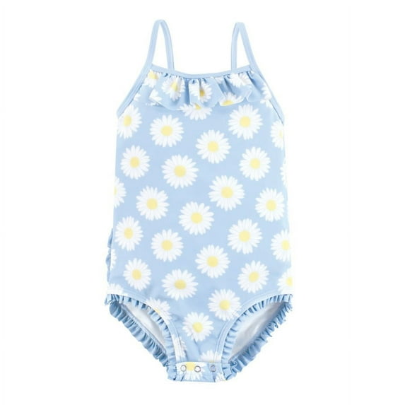 Hudson Baby Girls Baby Swimsuit, Blue Daisy, 9-12 Months