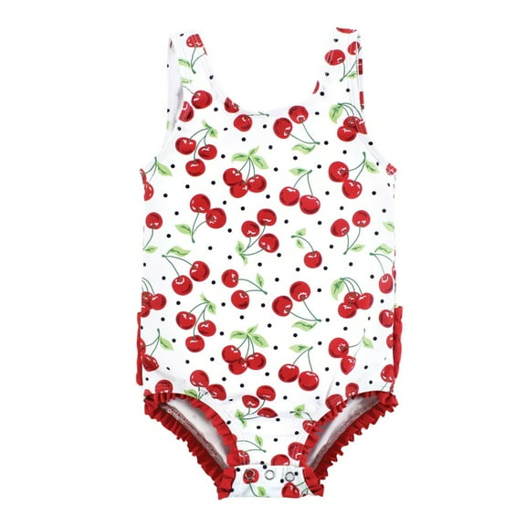 Hudson Baby Girls Baby Swimsuit, Cherries, 3-6 Months