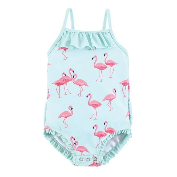 Hudson Baby Girls Baby Swimsuit, Mint Flamingo, 3-6 Months