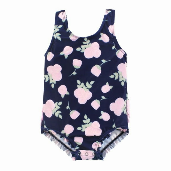 Hudson Baby Girls Baby Swimsuit, Navy Rose, 18-24 Months