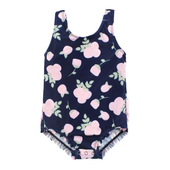 Hudson Baby Girls Baby Swimsuit, Navy Rose, 3-6 Months