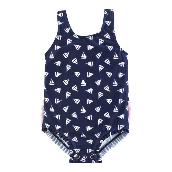Hudson Baby Girls Baby Swimsuit, Navy Sailboats, 3-6 Months