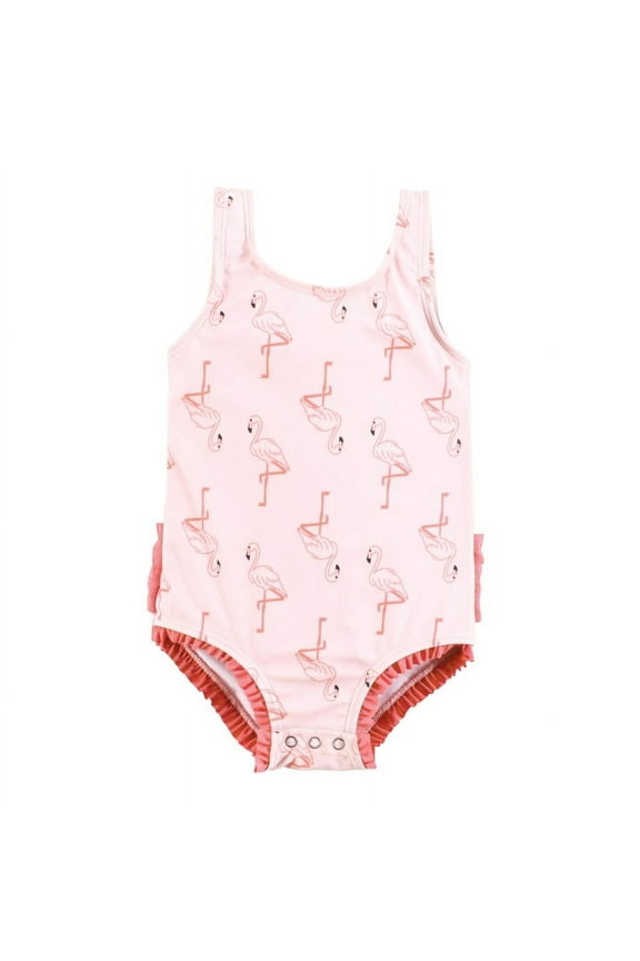 Girls Baby Swimsuit, Pink Flamingo, 3-6 Months
