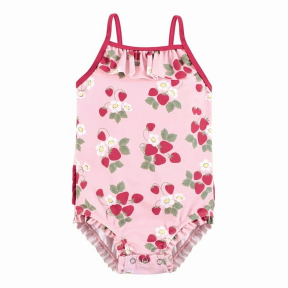 Hudson Baby Girls Baby Swimsuit, Pink Strawberry, 18-24 Months