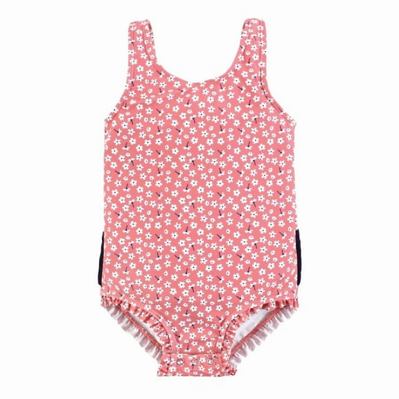 Hudson Baby Girls Baby Swimsuit, Tiny White Flower, 6-9 Months