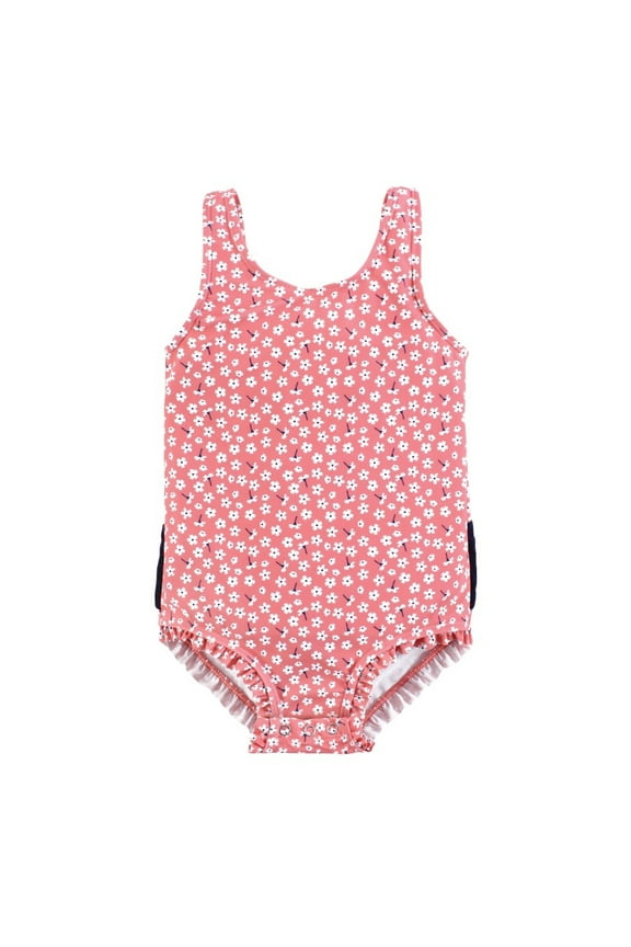 Girls Baby Swimsuit, Tiny White Flower, 9-12 Months
