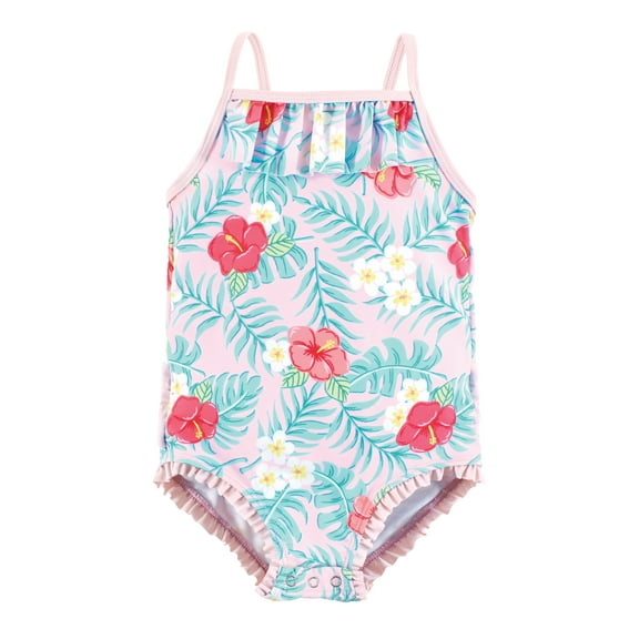 Hudson Baby Girls Baby Swimsuit, Tropical Floral, 9-12 Months