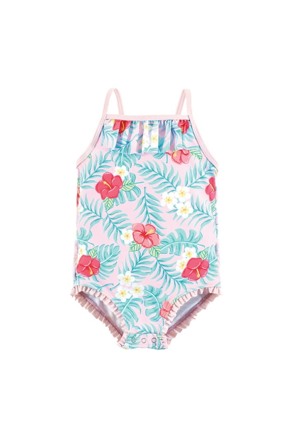 Girls Baby Swimsuit, Tropical Floral, 9-12 Months
