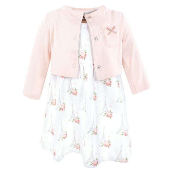 Hudson Baby Girls Cotton Dress and Cardigan Set, Bonjour Paris, 3T