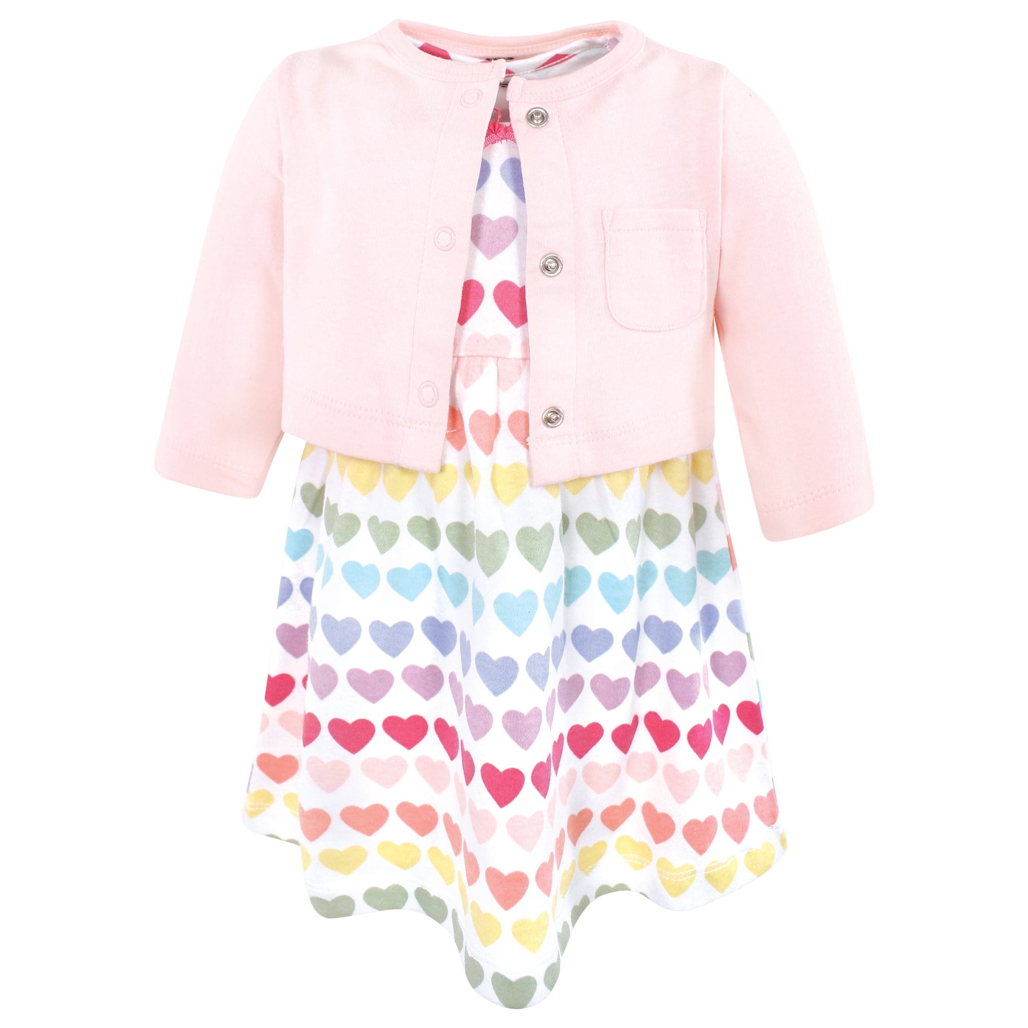 Hudson Baby Girls Cotton Dress and Cardigan Set, Cascading Hearts, 3-6 Months