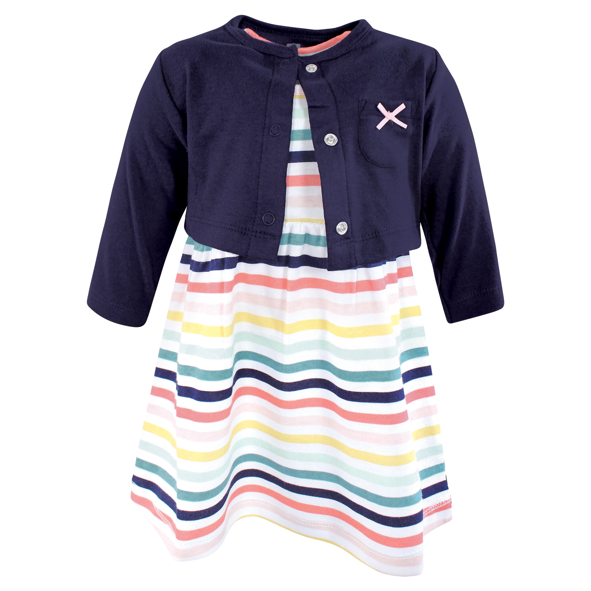Hudson Baby Girls Cotton Dress and Cardigan Set, Sunset Stripe, 4T