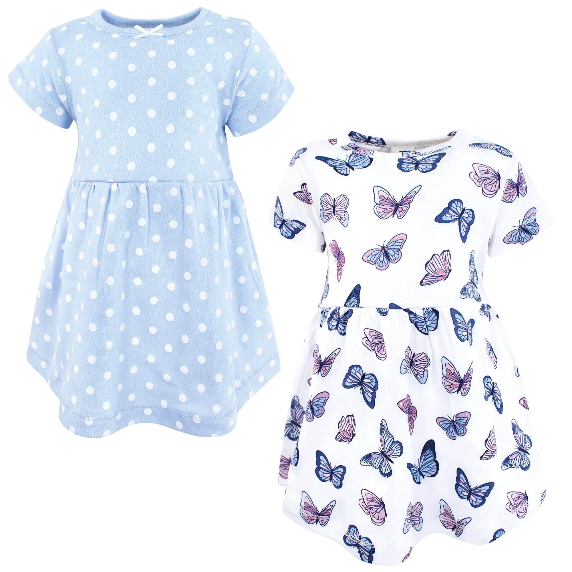 Hudson Baby Girls Cotton Dresses, Blue Butterflies, 4T
