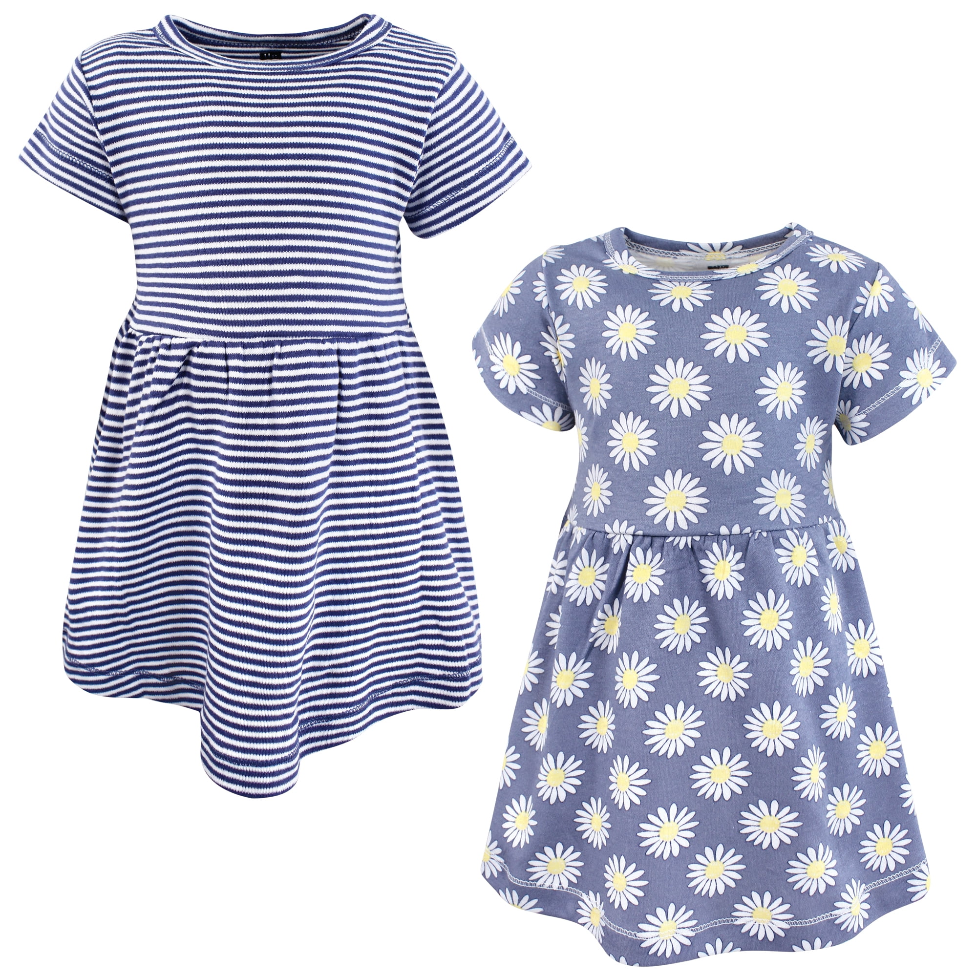 Hudson Baby Girls Cotton Dresses, Blue Daisy, 2T