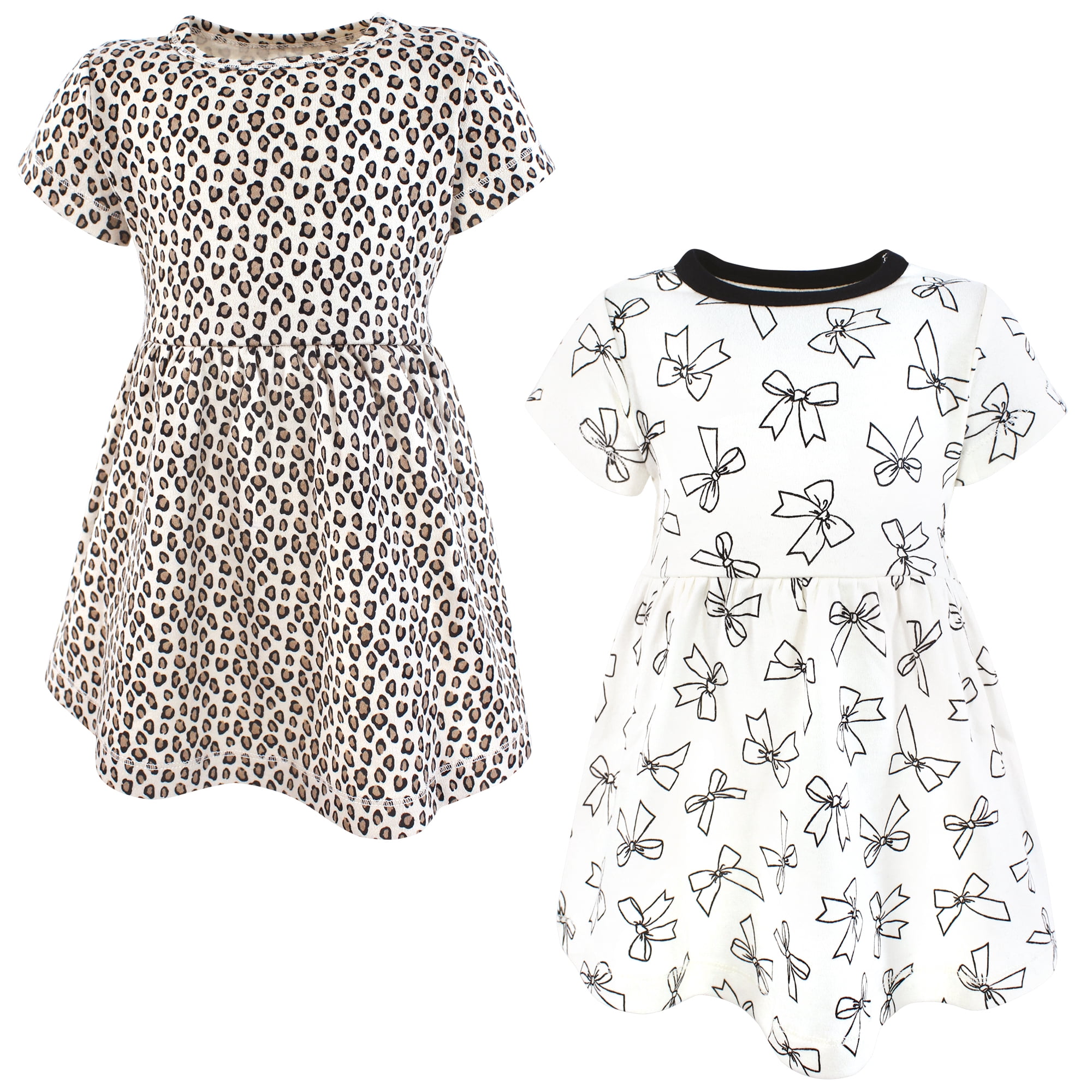 Hudson Baby Girls Cotton Dresses, Bows And Leopard, 12-18 Months