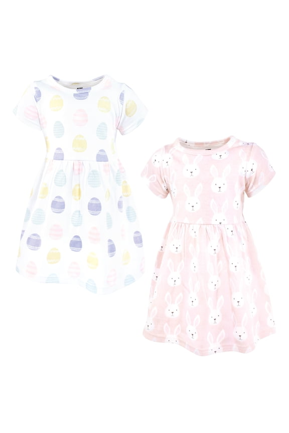 Girls Cotton Dresses, Easter Bunny Pink, 5T