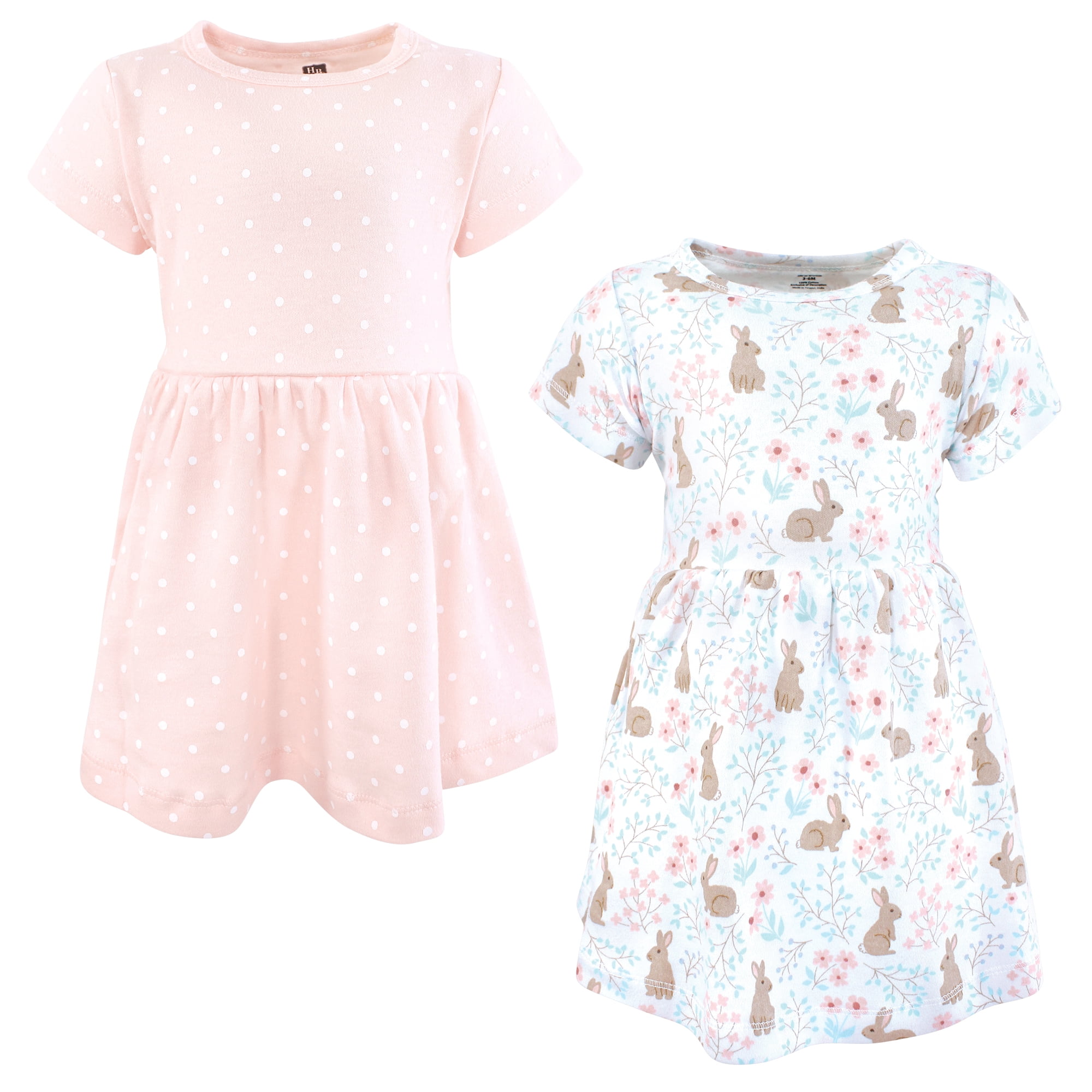Hudson Baby Girls Cotton Dresses, Floral Bunnies, 3-6 Months