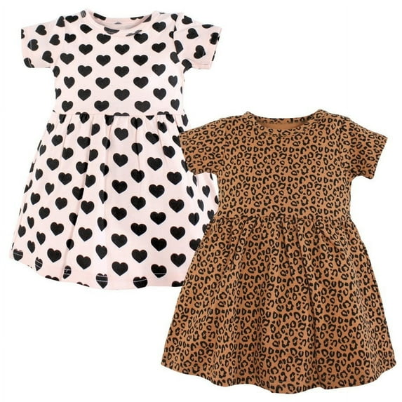 Hudson Baby Girls Cotton Dresses, Leopard And Hearts, 6-9 Months