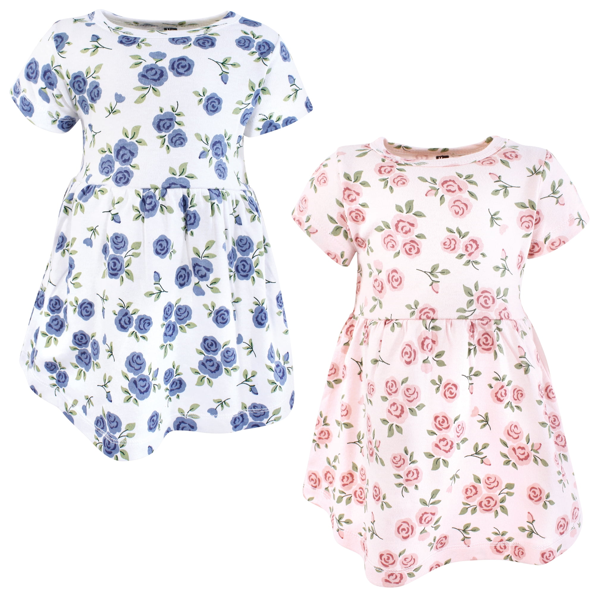 Hudson Baby Girls Cotton Dresses, Pink And Blue Roses, 0-3 Months ...