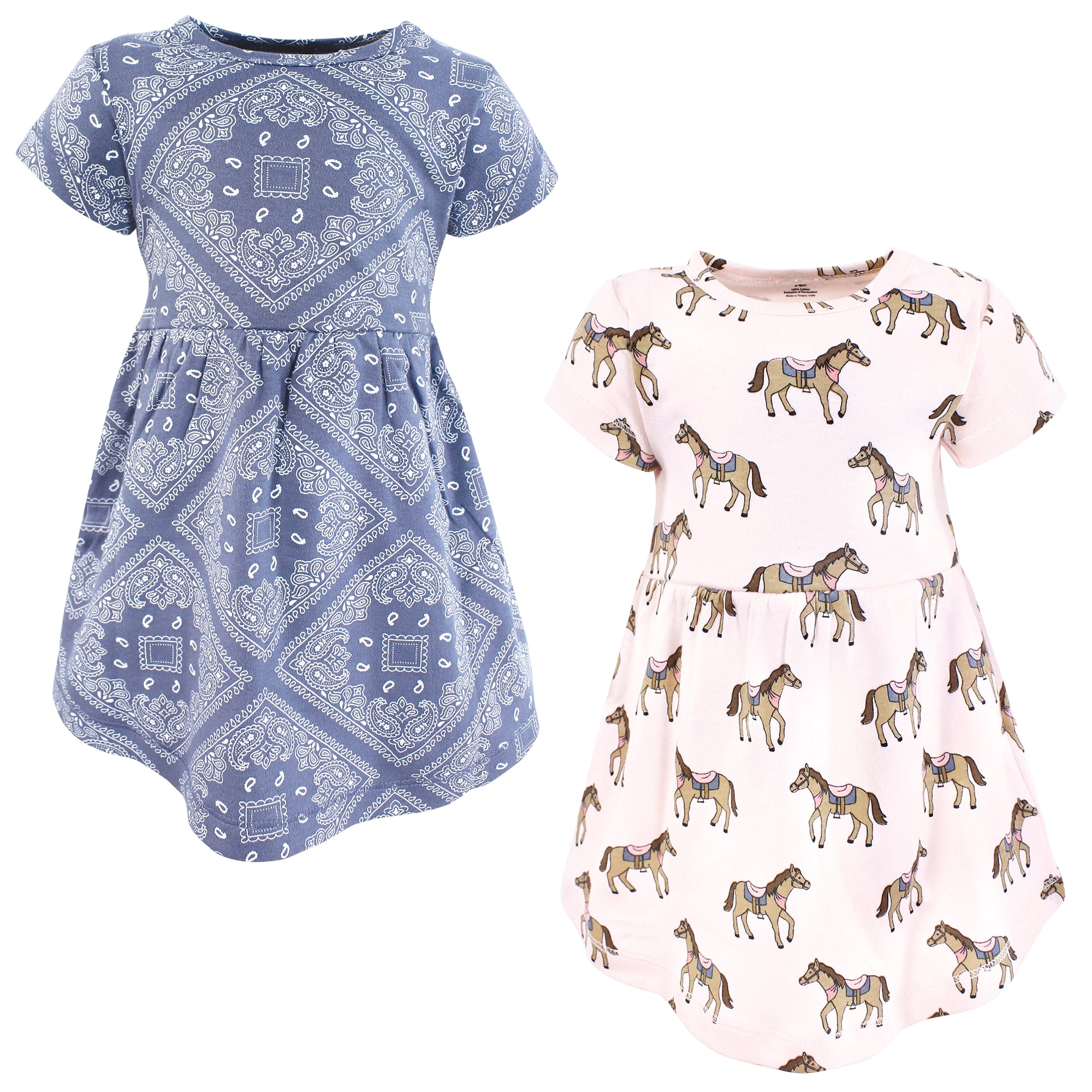 Hudson Baby Girls Cotton Dresses, Pink Horses, 3T