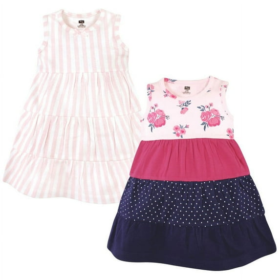 Hudson Baby Girls Cotton Dresses, Pink Navy Floral, 3 Toddler